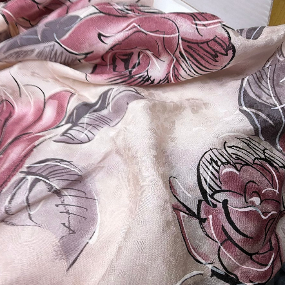 Mila Schön Cream Floral Print Silk Scarf - Picture 5 of 7
